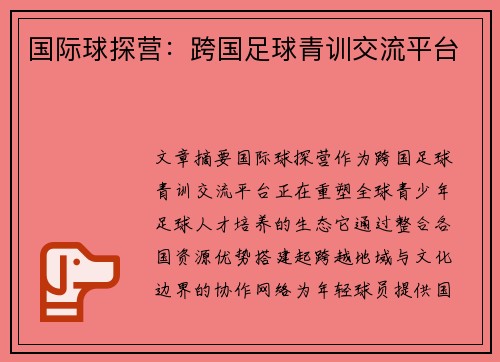 国际球探营：跨国足球青训交流平台